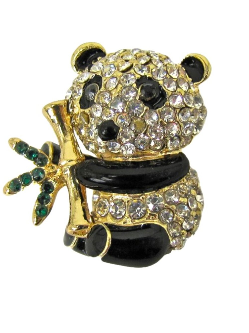 Crystal Panda Bear Brooch Pin Gold Tone Cute Rhinestone Animal Jewelry New